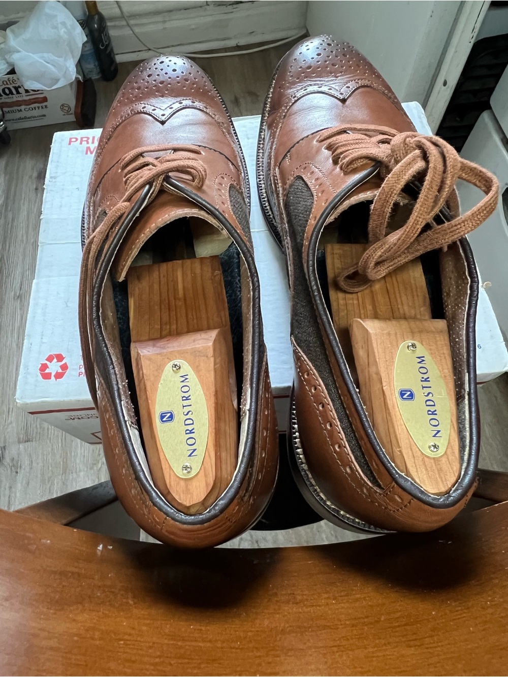 Johnston & Murphy 1850 Grayson Wingtip Oxford Mixed Media Tan Linen Men's 11.5 M - Picture 2 of 16